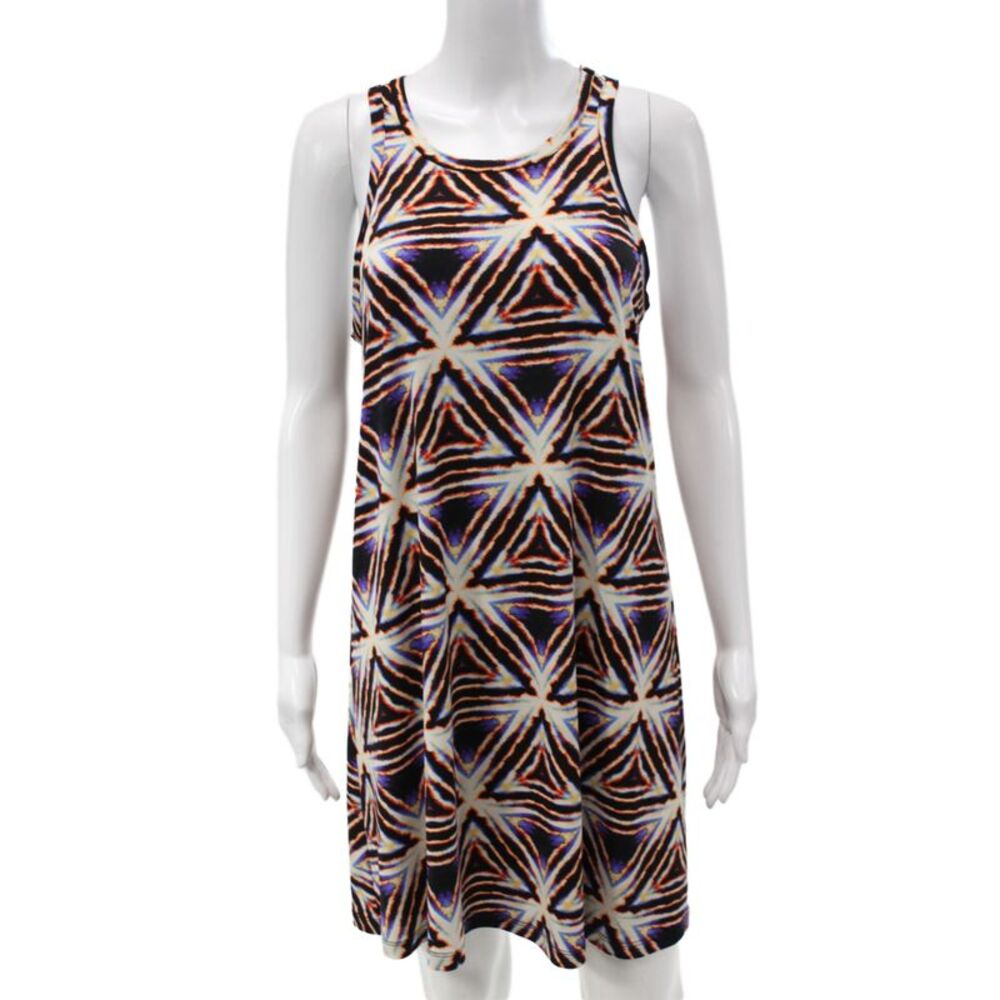Veronica M Women Tank Dress Black Aztec Short Sleeveless Size M